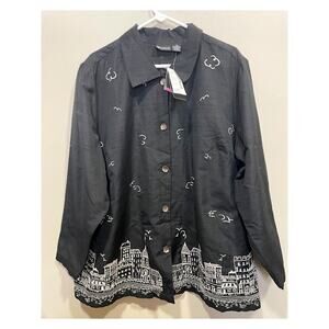 NWT Maggie Barnes Silk Blend Cityscape Button Up Women's Sz 1X